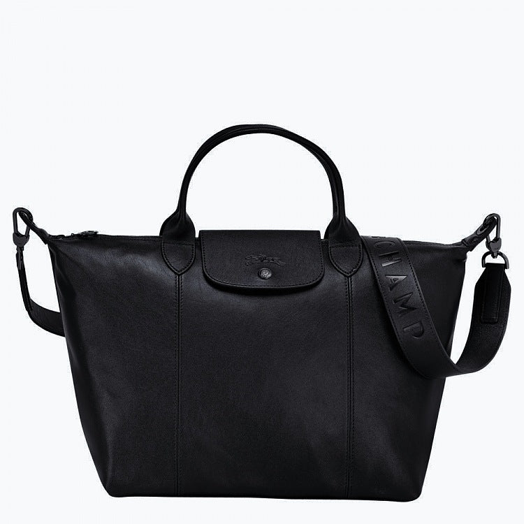 Longchamp Le Pliage Cuir Medium Handbag with Detachable Shoulder Strap