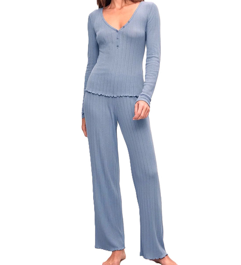Eberjey Pointelle V Neck Henley Pajama SET