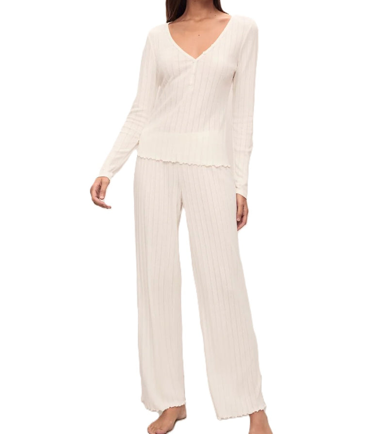 Eberjey Pointelle V Neck Henley Pajama SET