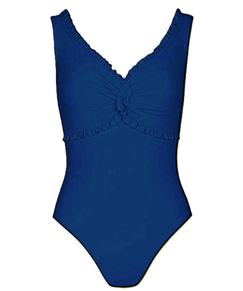 Karla Colletto Ruffle V-Neck One Piece Swimsuit